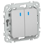 FLITE Выключатель 2-клавишный проходной с индикацией 10А ВС62-1-1-ФлА алюминий IEK