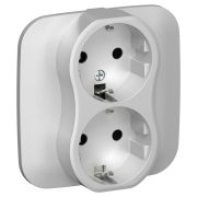 FLITE Розетка 2-местная с заземлением без защитных шторок безвинтовое крепление 16А в сборе РС12-1-А-ФлА алюминий IEK