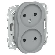 FLITE Розетка 2-местная без заземления с защитными шторками безвинтовое крепление 10А РСш02-1-ФлС серый IEK