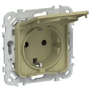 FLITE Розетка с заземлением с защитными шторками и крышкой безвинтовое крепление 16А IP44 РСшкр11-1-44-ФлО оливковый IEK