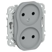 FLITE Розетка 2-местная без заземления без защитных шторок безвинтовое крепление 10А РС02-1-ФлС серый IEK