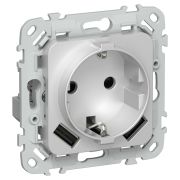 FLITE Розетка 1-местная с заземлением с защитными шторками 16А с USB A+A 3,1А безвинтовое крепление РСЮша11-1-ФлА алюминий IEK