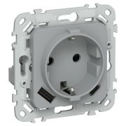 FLITE Розетка 1-местная с заземлением с защитными шторками 16А с USB A+C 20Вт безвинтовое крепление РСЮшс11-1-ФлС серый IEK