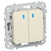 FLITE Выключатель 2-клавишный проходной с индикацией 10А ВС62-1-1-ФлСл сливочный IEK