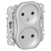 FLITE Розетка 2-местная без заземления с защитными шторками безвинтовое крепление 10А РСш02-1-ФлА алюминий IEK