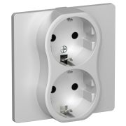 FLITE Розетка 2-местная с заземлением без защитных шторок безвинтовое крепление 16А в сборе РС12-1-К-ФлА алюминий IEK