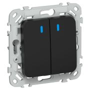 FLITE Выключатель 2-клавишный проходной с индикацией 10А ВС62-1-1-ФлЧ черный IEK