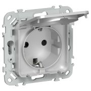 FLITE Розетка с заземлением с защитными шторками и крышкой безвинтовое крепление 16А IP44 РСшкр11-1-44-ФлА алюминий IEK