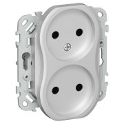 FLITE Розетка 2-местная без заземления без защитных шторок безвинтовое крепление 10А РС02-1-ФлА алюминий IEK