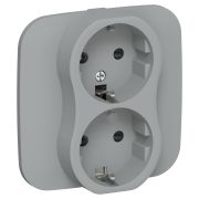 FLITE Розетка 2-местная с заземлением с защитными шторками безвинтовое крепление 16А в сборе РСш12-1-А-ФлС серый IEK