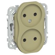 FLITE Розетка 2-местная без заземления с защитными шторками безвинтовое крепление 10А РСш02-1-ФлО оливковый IEK