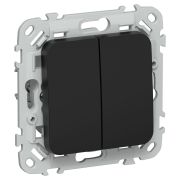 FLITE Выключатель 2-клавишный кнопочный 10А ВС12-2-0-ФлЧ черный IEK