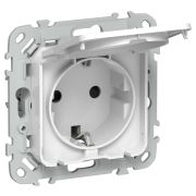 FLITE Розетка с заземлением с защитными шторками и крышкой безвинтовое крепление 16А IP44 РСшкр11-1-44-ФлБ белый IEK