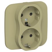 FLITE Розетка 2-местная с заземлением с защитными шторками безвинтовое крепление 16А в сборе РСш12-1-А-ФлО оливковый IEK