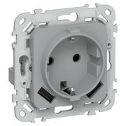 FLITE Розетка 1-местная с заземлением с защитными шторками 16А с USB A+A 3,1А безвинтовое крепление РСЮша11-1-ФлС серый IEK