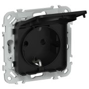 FLITE Розетка с заземлением с защитными шторками и крышкой безвинтовое крепление 16А IP44 РСшкр11-1-44-ФлЧ черный IEK
