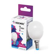 Лампа светодиодная 7.5Вт шар 6500К холод. бел. E14 220В КОСМОС LkecLED7.5wGL45E1465